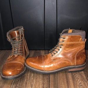 Franco Fortini Brown Leather  354093 Mid Lace Up Combat Boots Side Zip Men’s 11